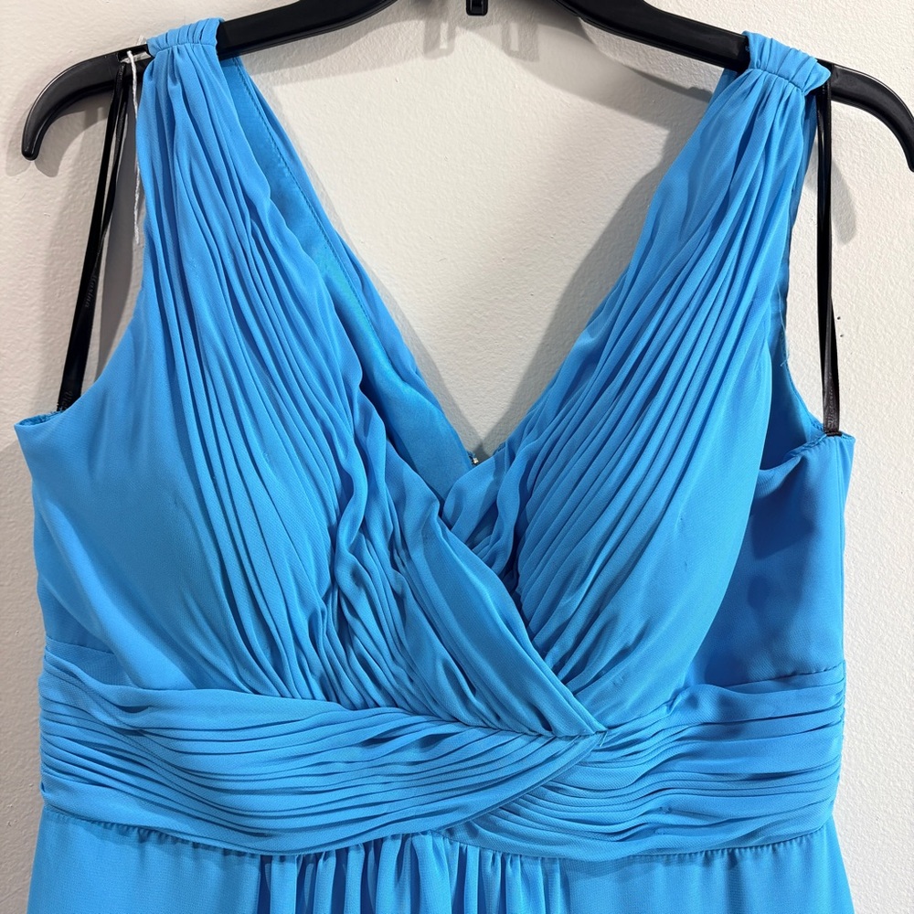 Victoria Marina Maxi Dress Womens 14 Blue Chiffon Pleated Formal Romantic Prom - Picture 3 of 8